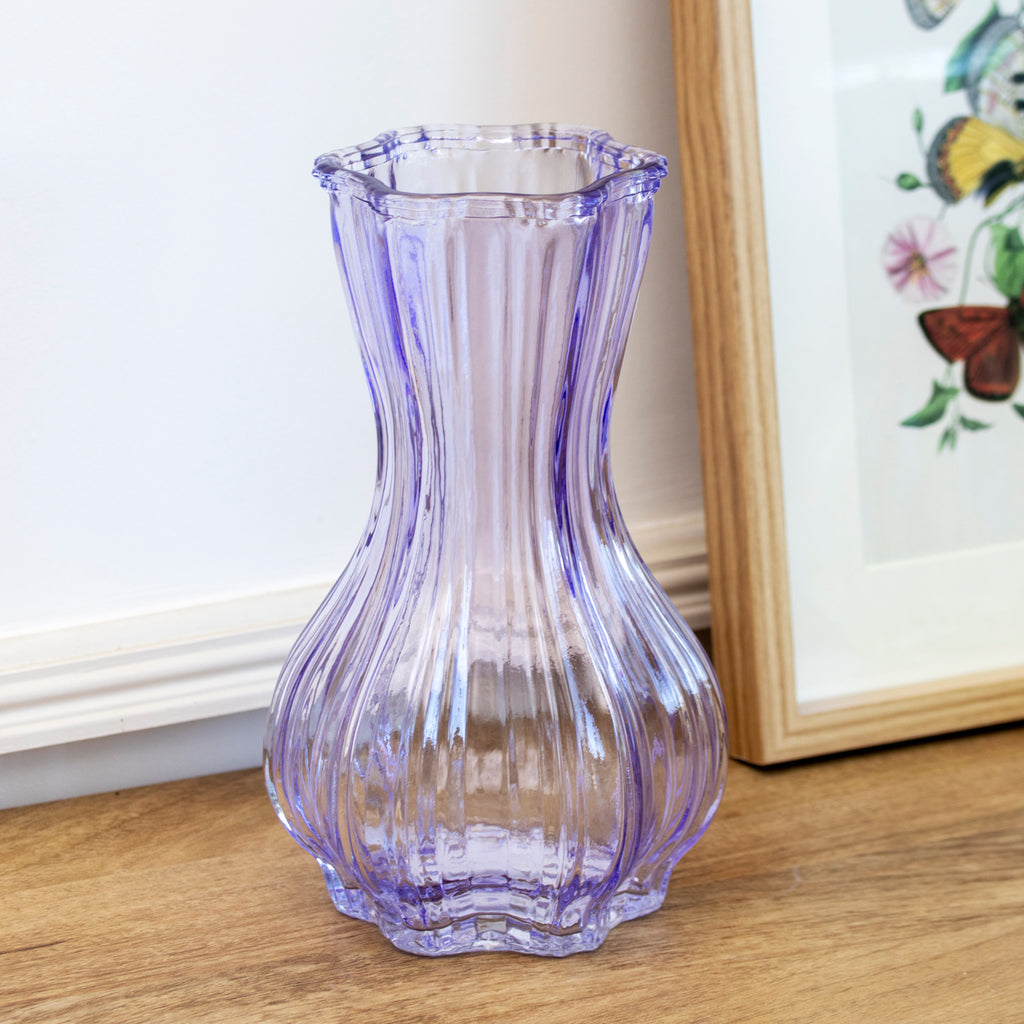Purple Fluted Ribbed Glass Vase