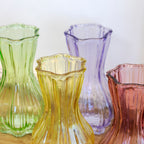 Set Of 4 Fluted Ribbed Glass Vases