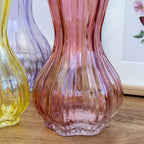 Set Of 4 Fluted Ribbed Glass Vases