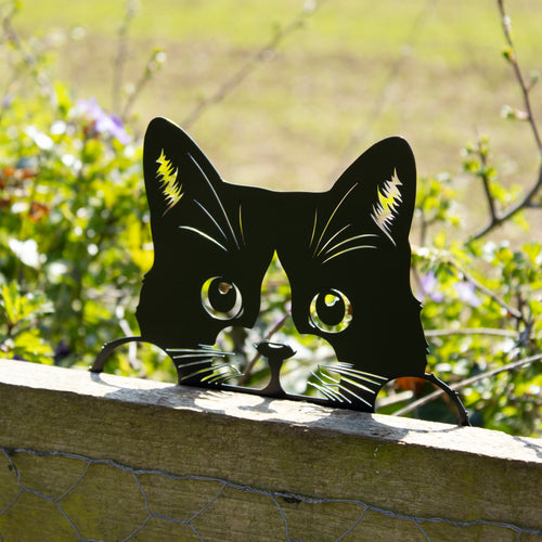 Black Metal Peeking Cat Fence Topper