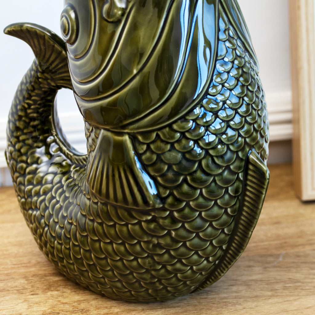 Dark Green Ceramic Fish Vase