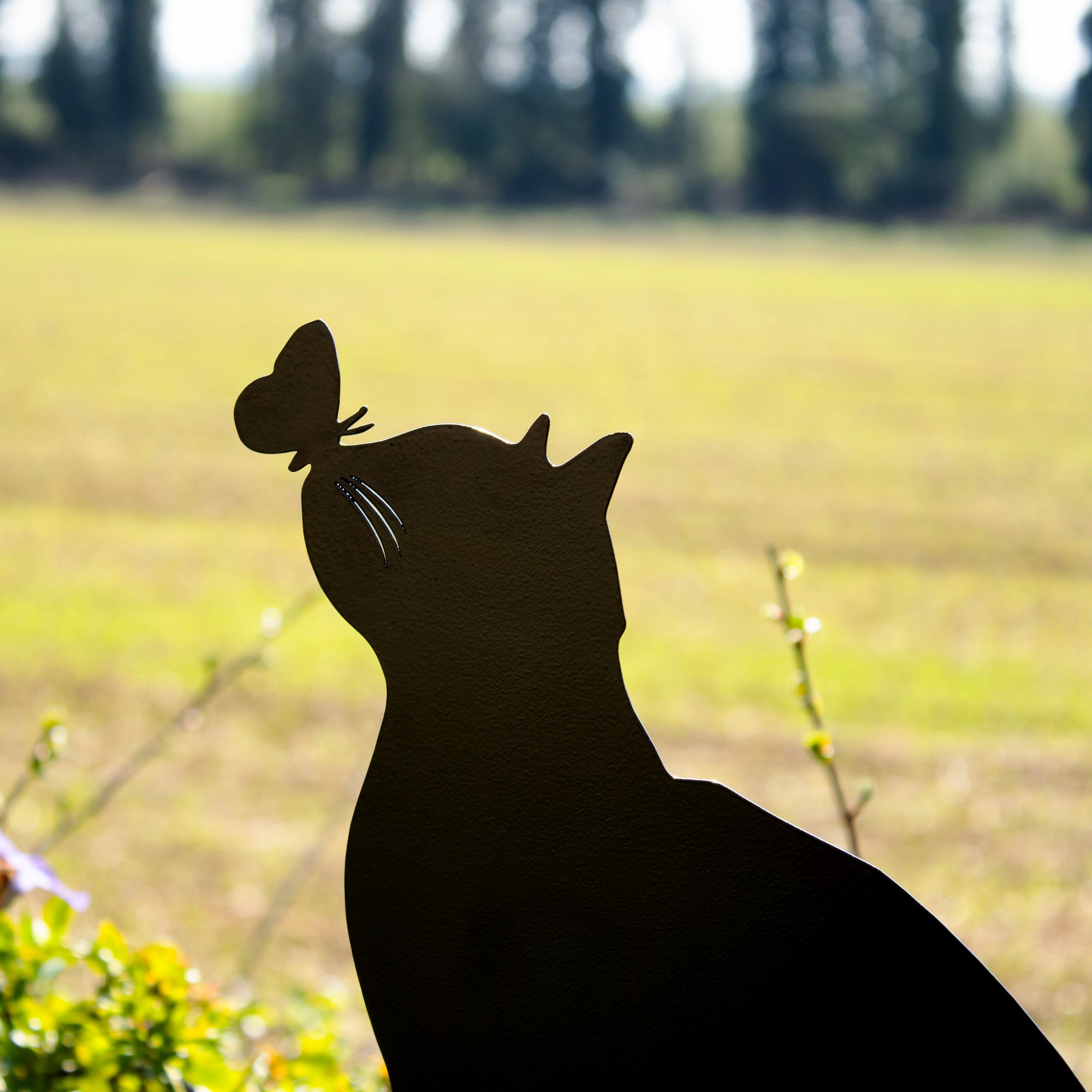 Black Metal Cat With Butterfly Fence Topper