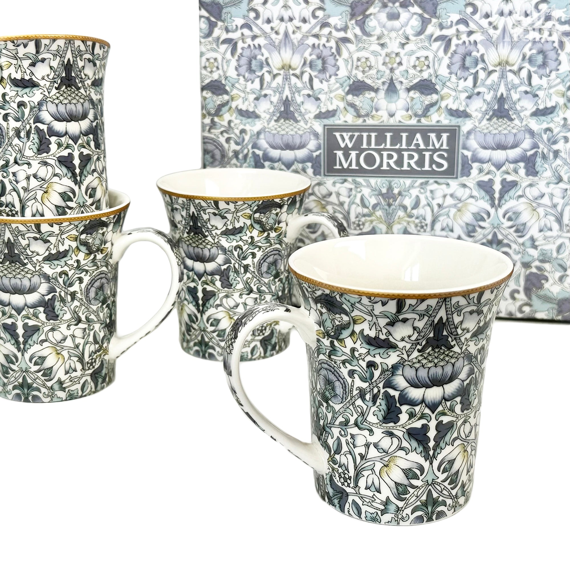 Set Of 4 William Morris Lodden Mugs Giftboxed