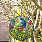 Hanging Stained Glass Peacock Suncatcher