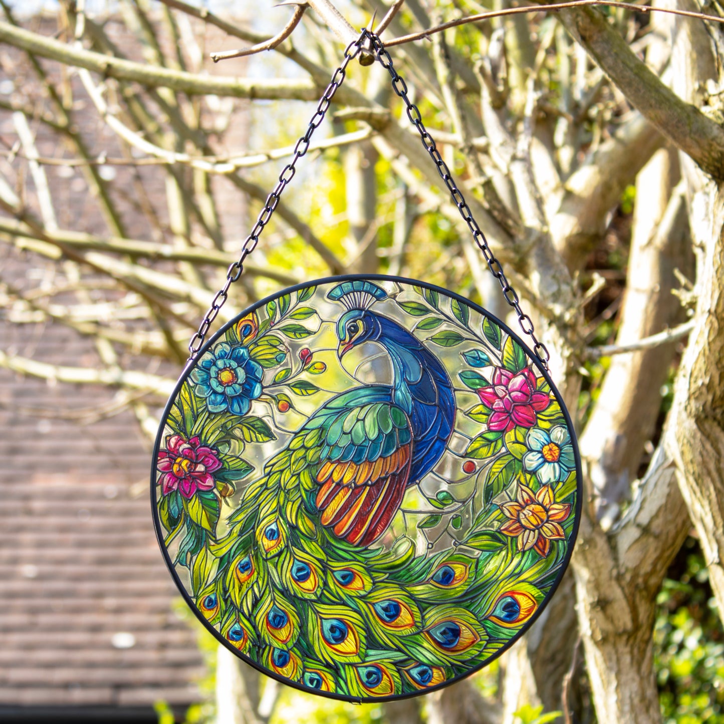 Hanging Stained Glass Peacock Suncatcher