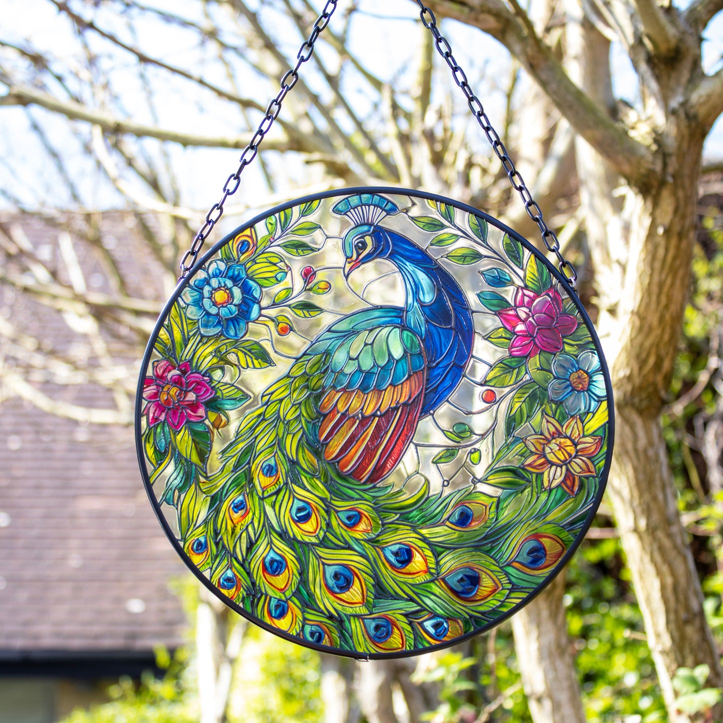Hanging Stained Glass Peacock Suncatcher