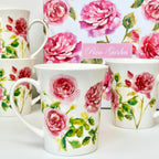 Set Of 4 Pink Rose Garden Mugs Giftboxed