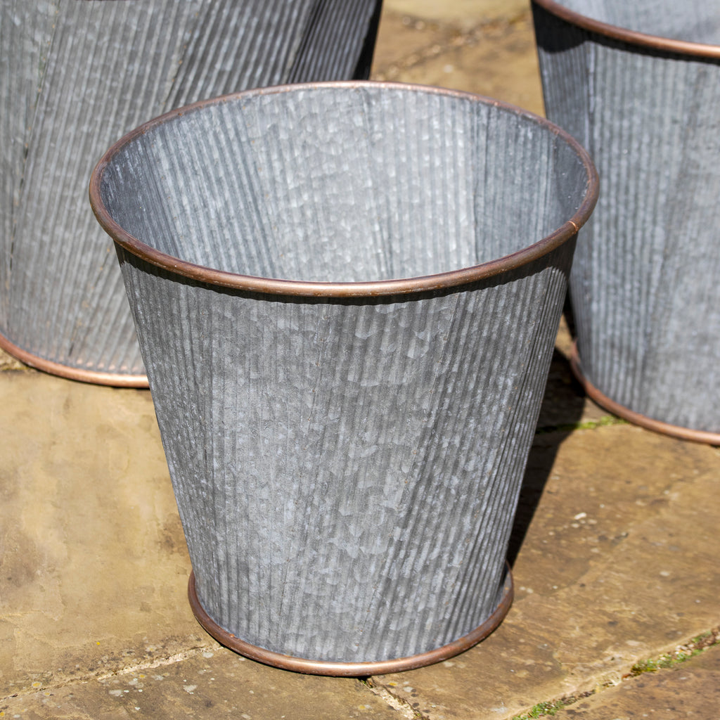 Set mit 3 verzinkten Dolly Tub-Pflanzgefäßen