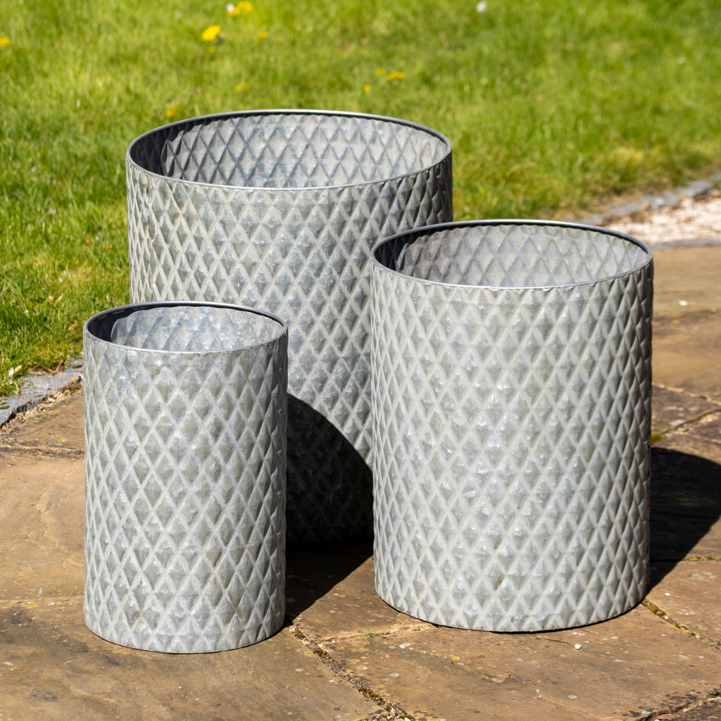 Set mit 3 verzinkten Dolly Tub-Pflanzgefäßen