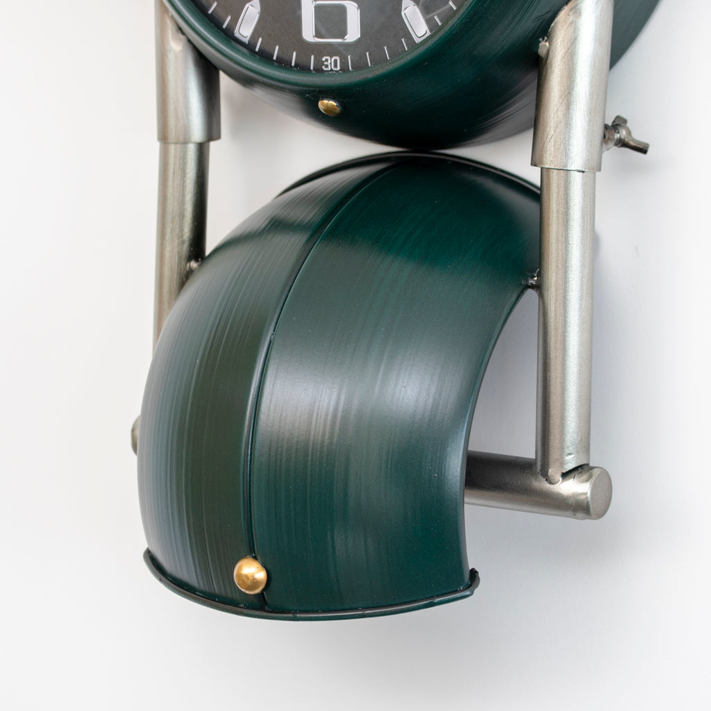 Green Metal Motorbike Wall Clock
