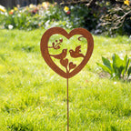 Rusty Love Heart Birds Garden Stake