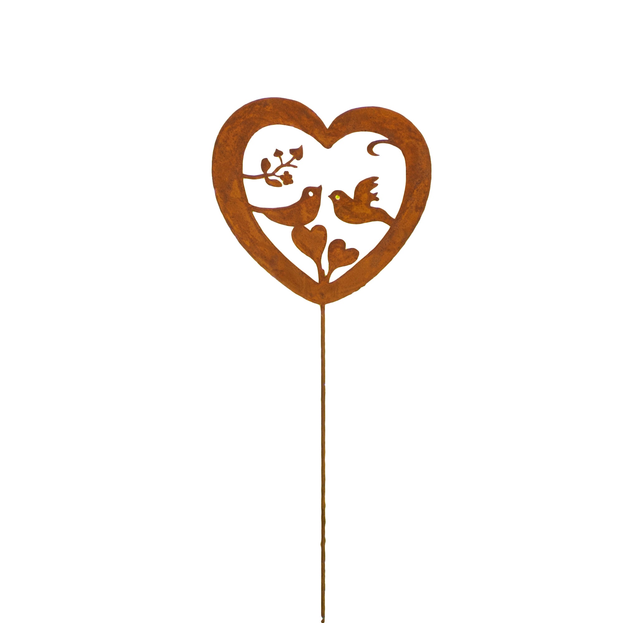 Rusty Love Heart Birds Garden Stake