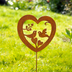 Rusty Love Heart Birds Garden Stake