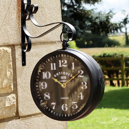 Black Double Sided Hanging Outdoor Station Clock