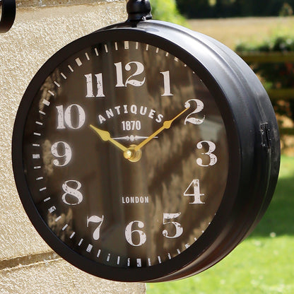 Black Double Sided Hanging Outdoor Station Clock