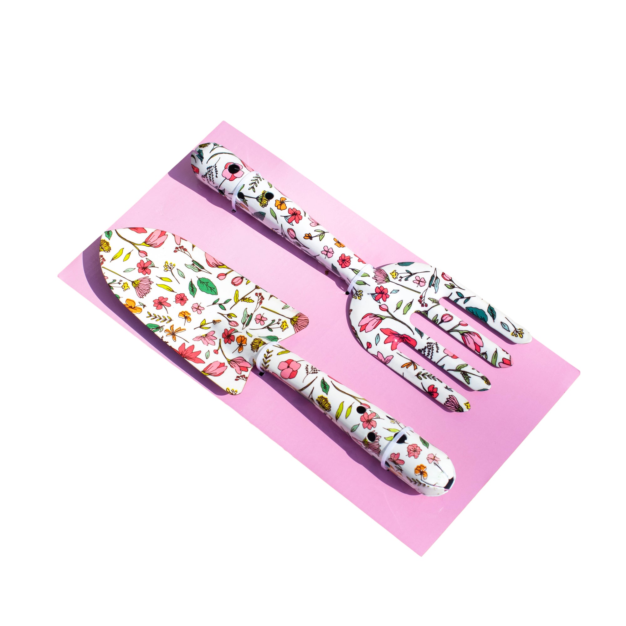 White Floral Trowel And Fork Garden Tool Set