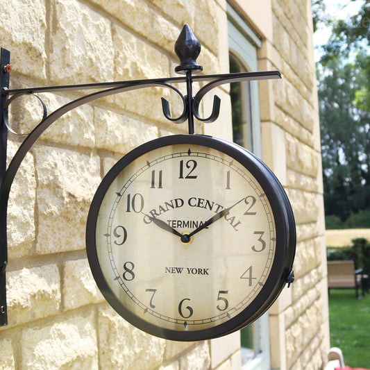 Black  Double Sided Railway Outdoor Clock