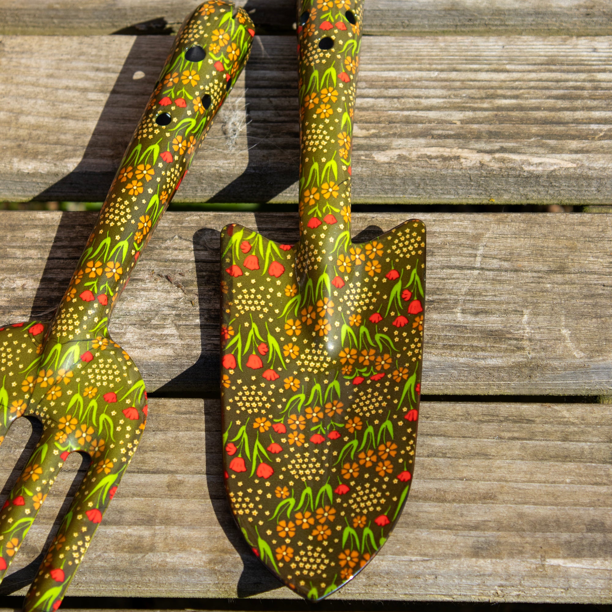 Green Floral Trowel And Fork Garden Tool Set