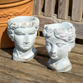 Set Of 2 Cement Roman Head Planters