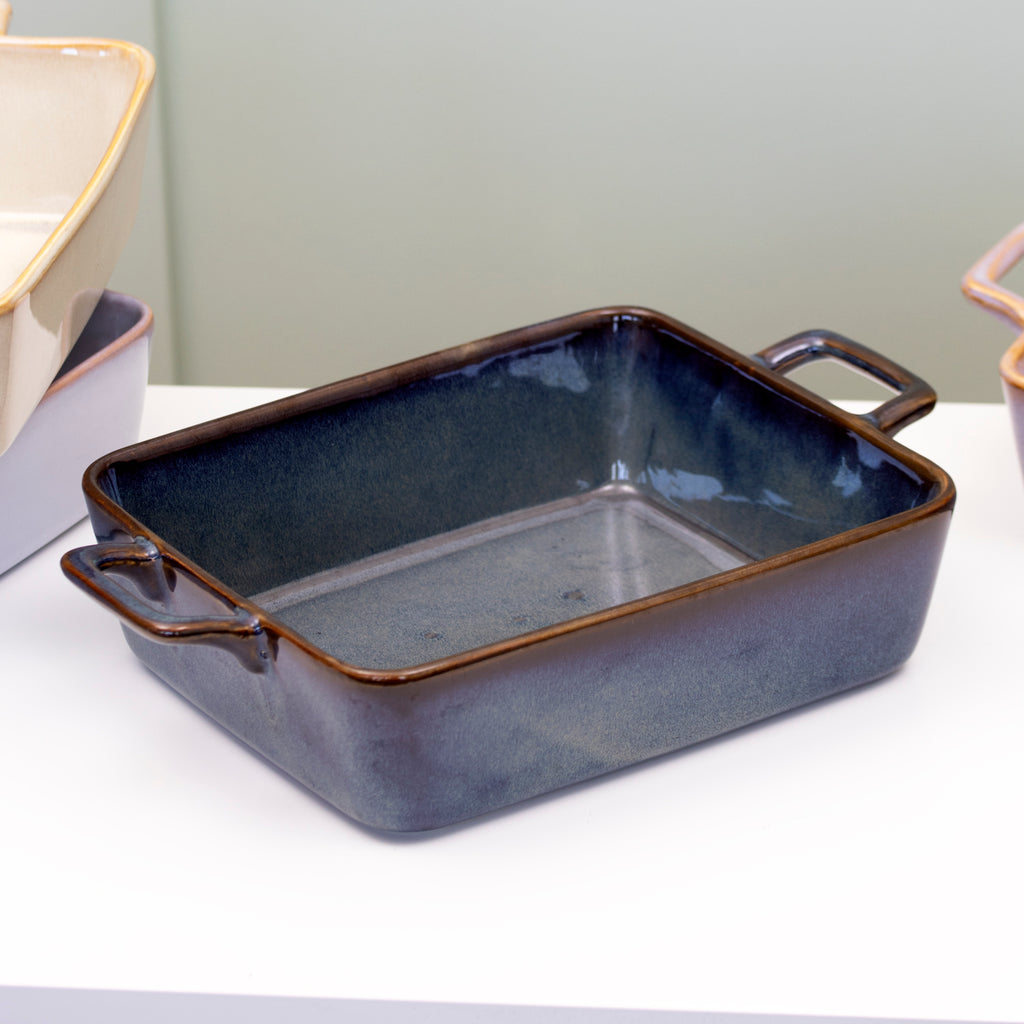 Large Blue Reactive Glaze Oven Dish