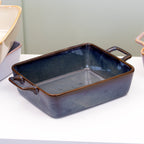 Large Blue Reactive Glaze Oven Dish