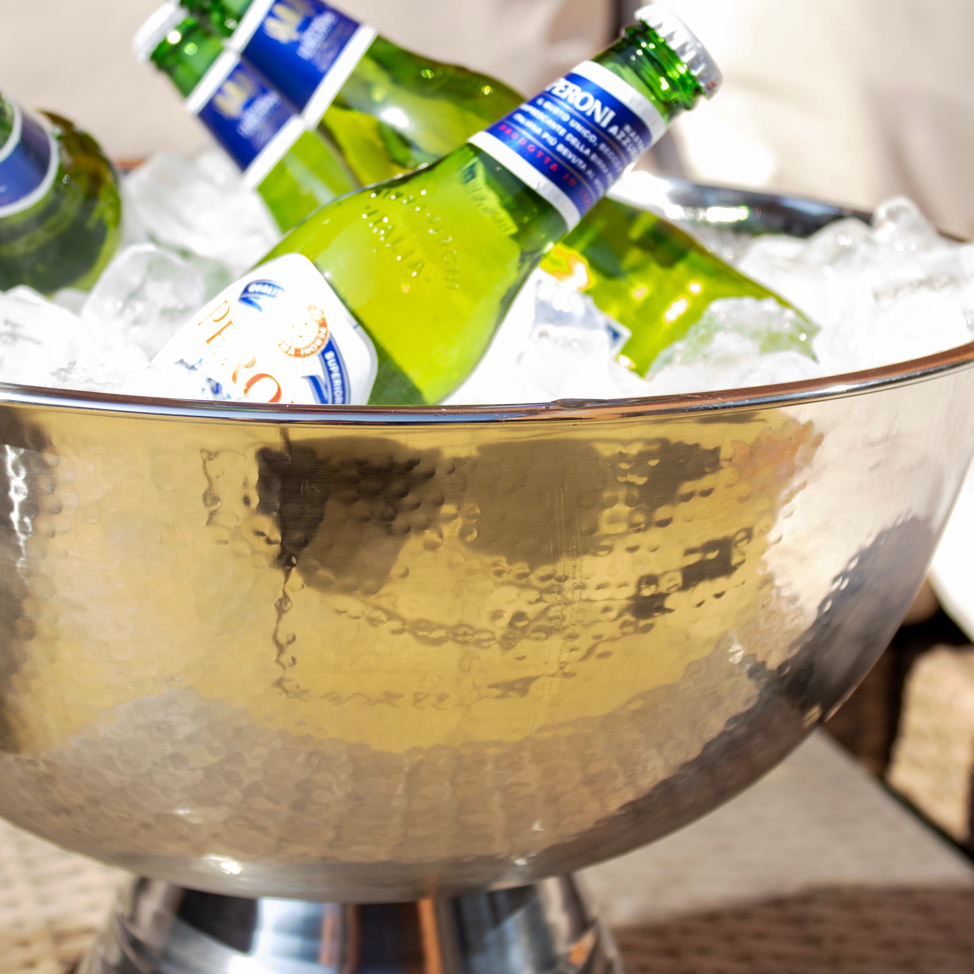 Large Hammered Stainless Steel Champagne Bucket