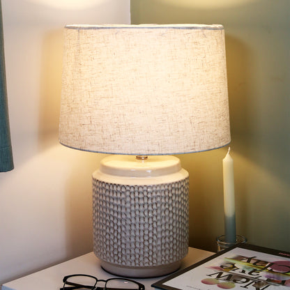 Cream Round Dimple Drum Table Lamp