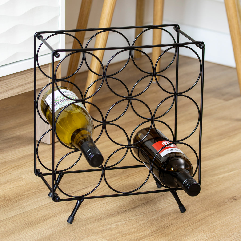Black Metal Square 9 Bottle Wine Rack