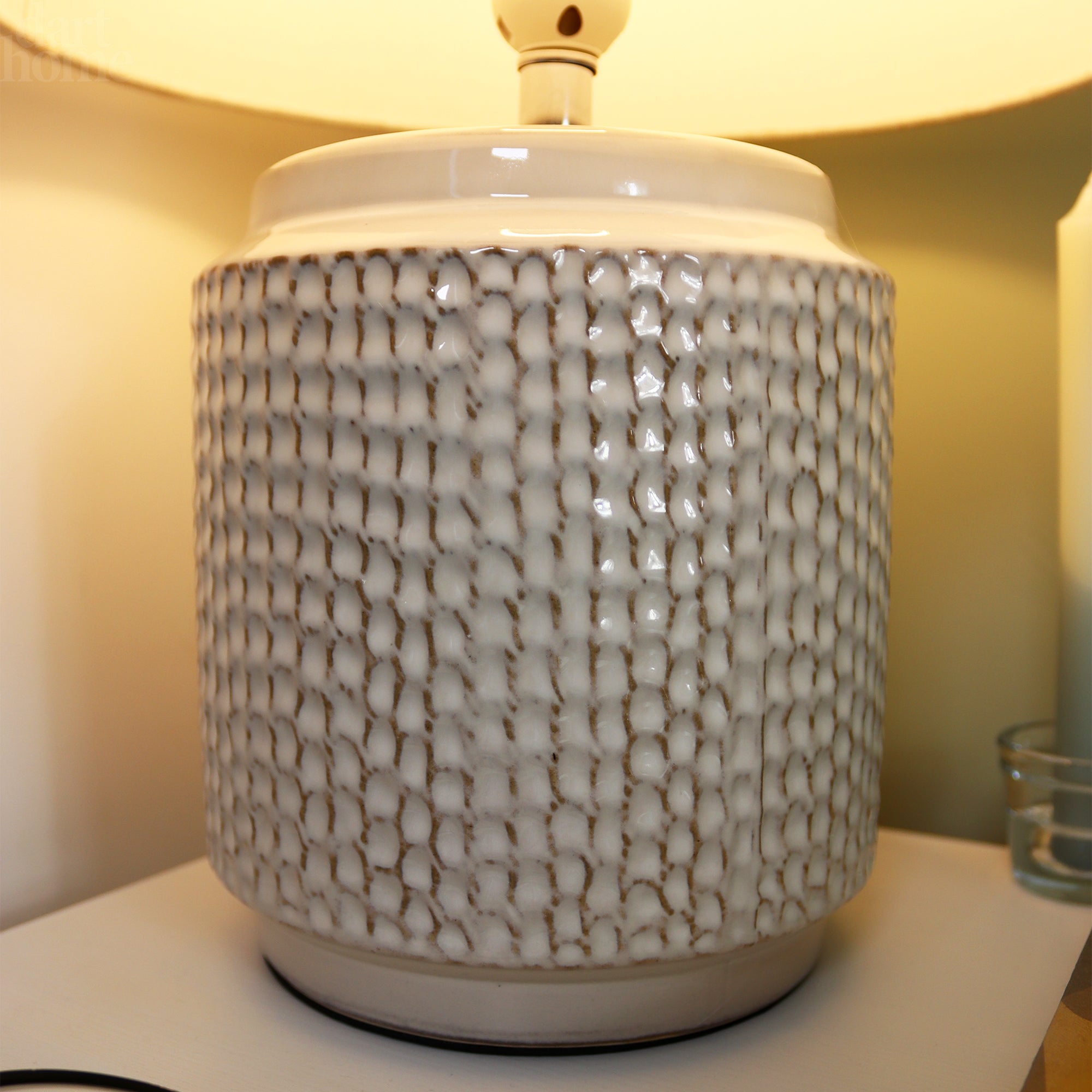 Cream Round Dimple Drum Table Lamp