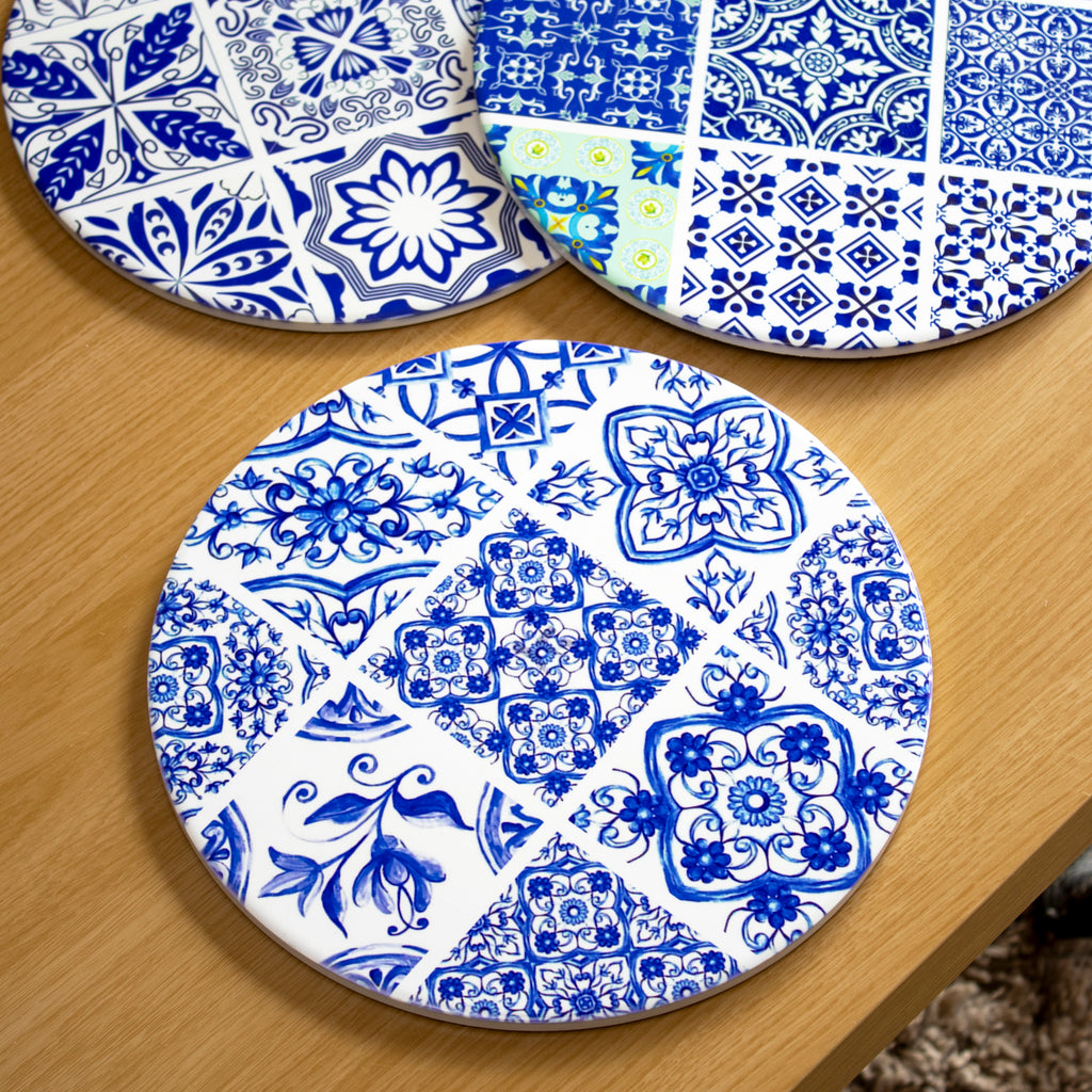 Set Of 6 Blue & White Mediterranean Tile Placemats