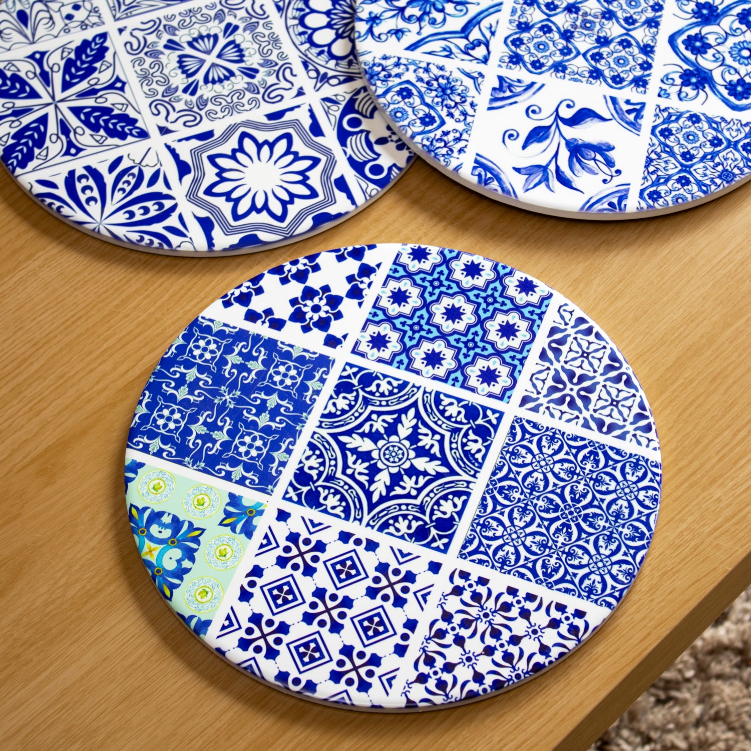Set Of 6 Blue & White Mediterranean Tile Placemats