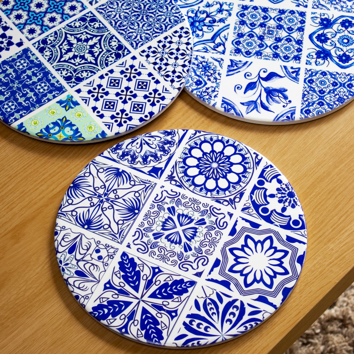 Set Of 6 Blue & White Mediterranean Tile Placemats