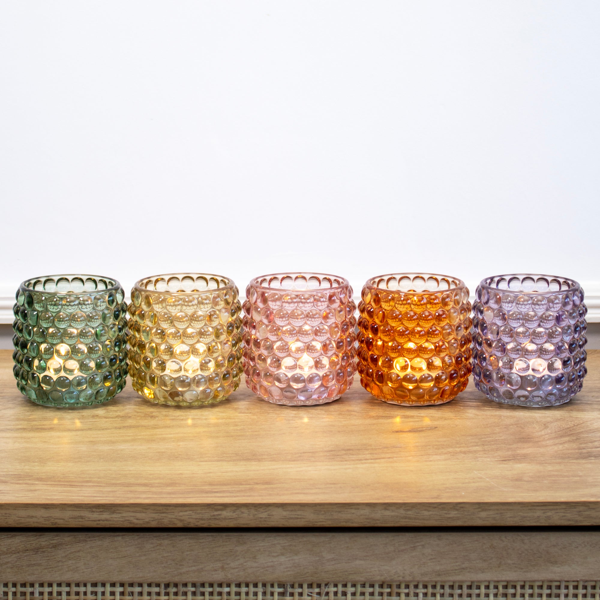 Set Of 5 Multi Bobble Glass Tea Light Holders