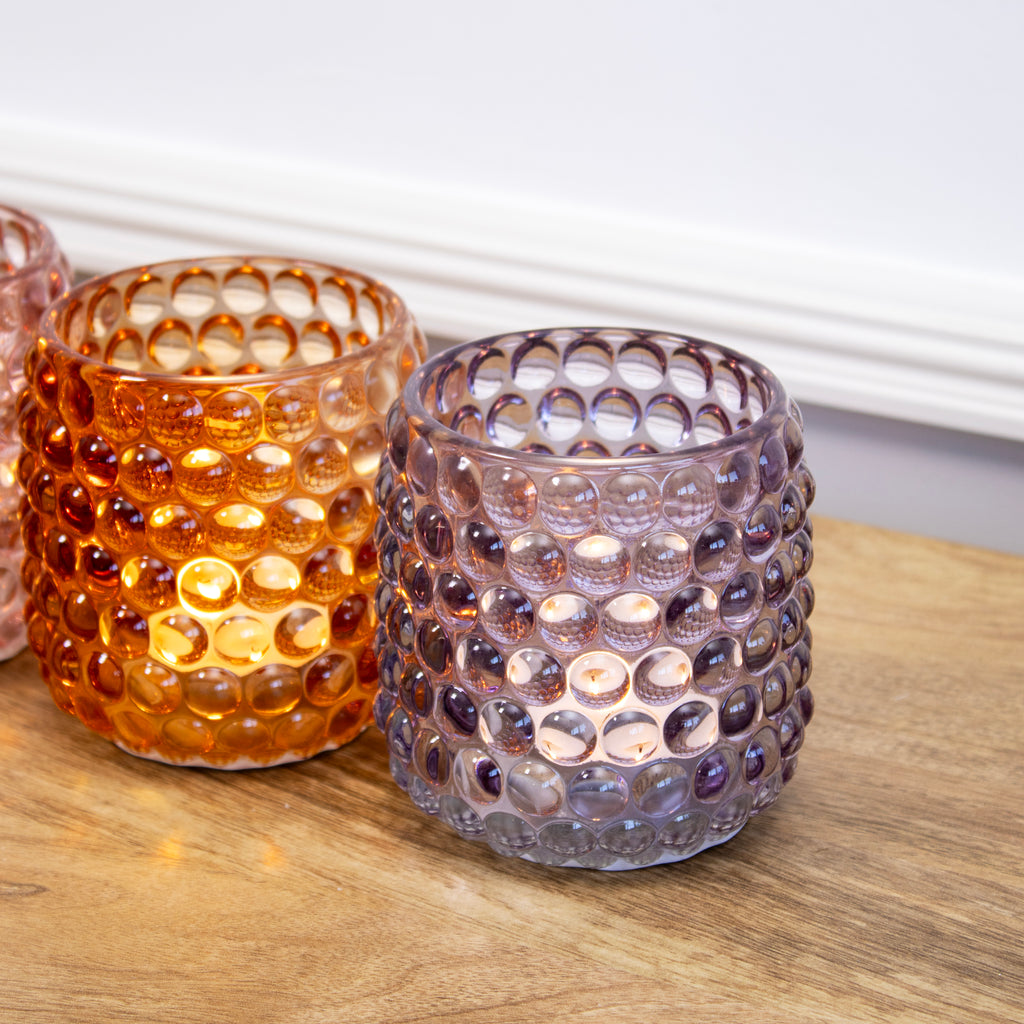 Set Of 5 Multi Bobble Glass Tea Light Holders