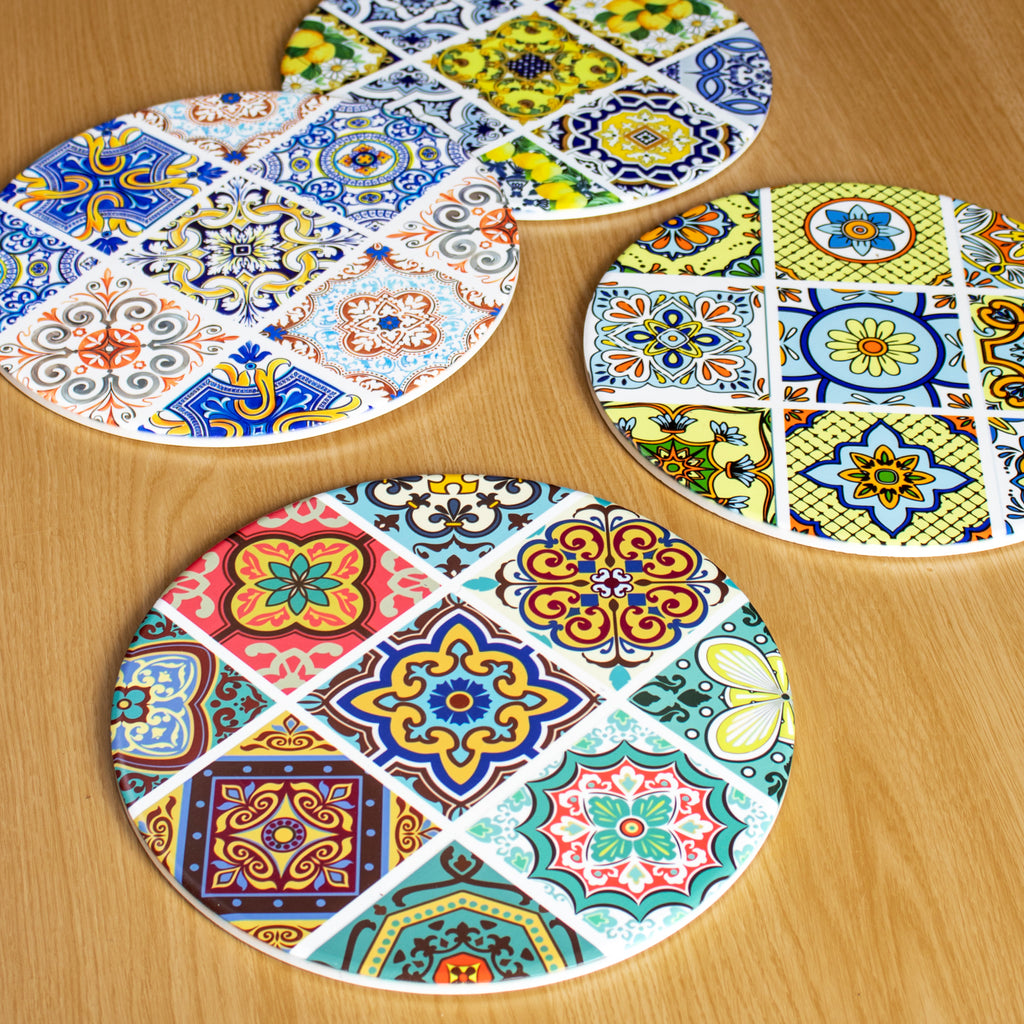 Set Of 4 Multicolour Mediterranean Tile Placemats