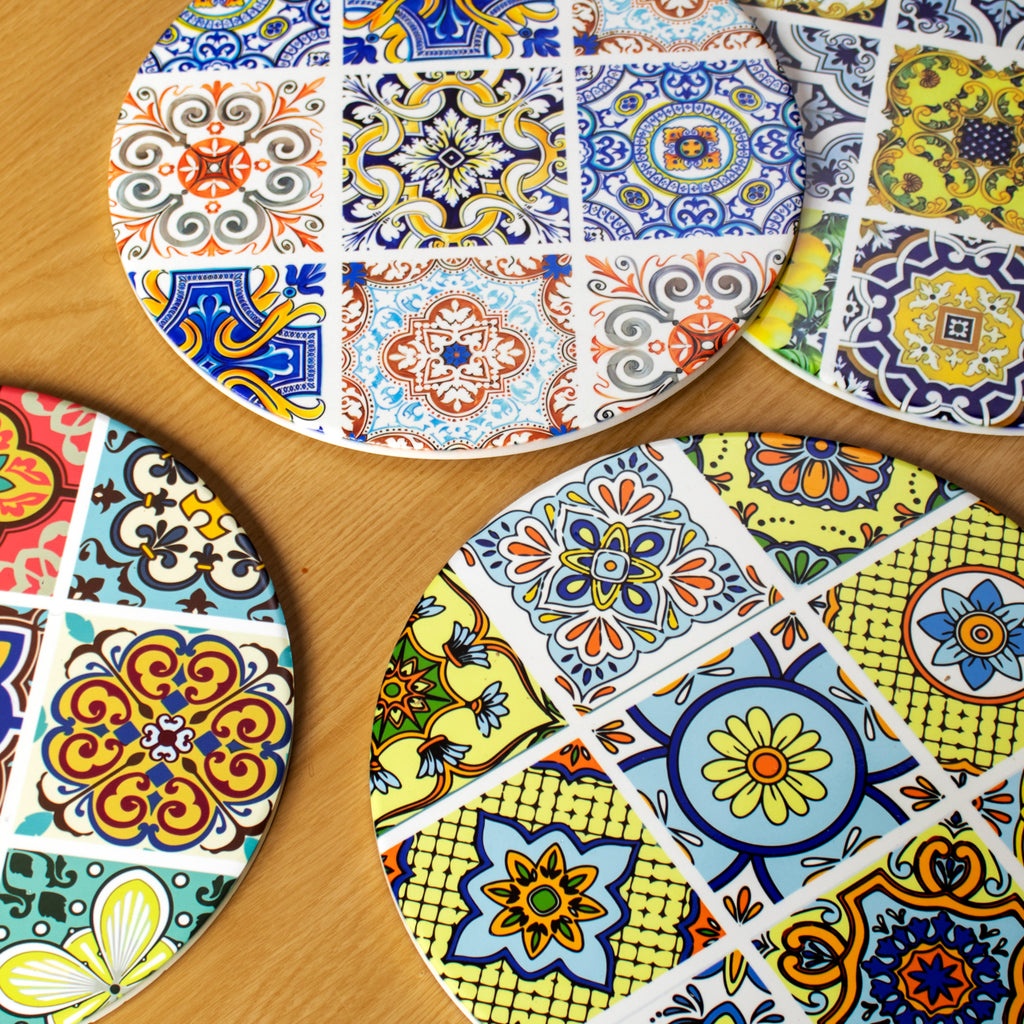 Set Of 4 Multicolour Mediterranean Tile Placemats