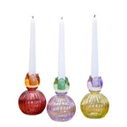 Set Of 3 Multi Glass Ball Tulip Candlestick Holders