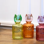 Set Of 3 Multi Glass Bottle Tulip Candlestick Holders