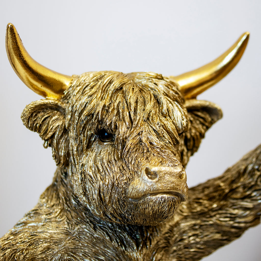 Gold Highland Cow Wine Bottle & Glass Holder
