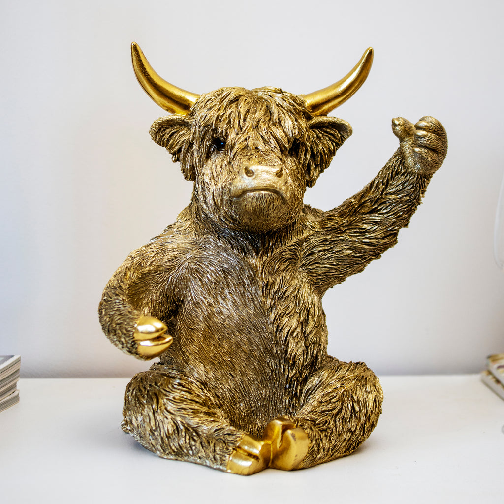 Gold Highland Cow Wine Bottle & Glass Holder