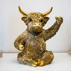 Gold Highland Cow Wine Bottle & Glass Holder