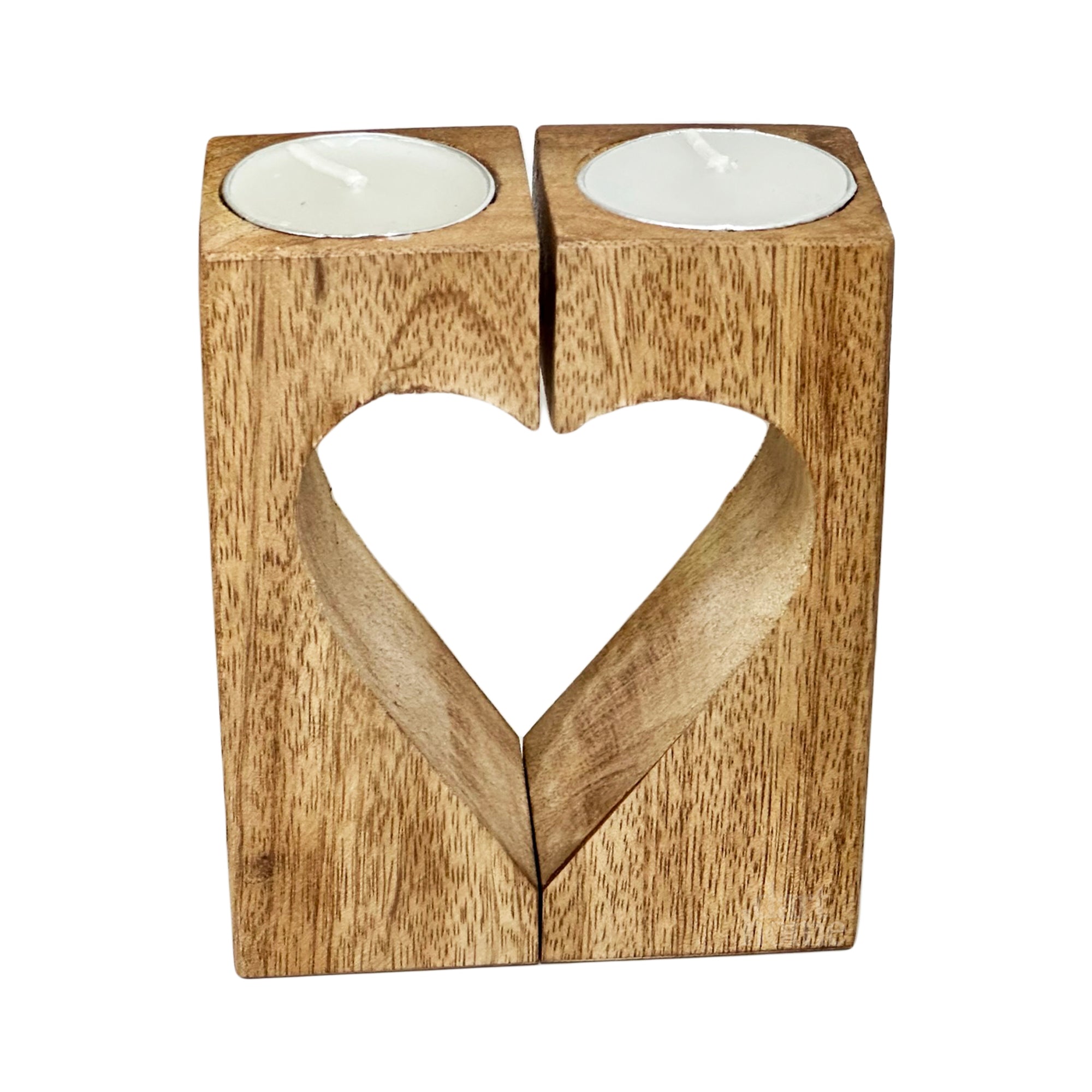 Wood Block Love Heart Tea Light Holder