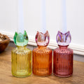 Set Of 3 Multi Glass Bottle Tulip Candlestick Holders