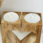 Wood Block Love Heart Tea Light Holder