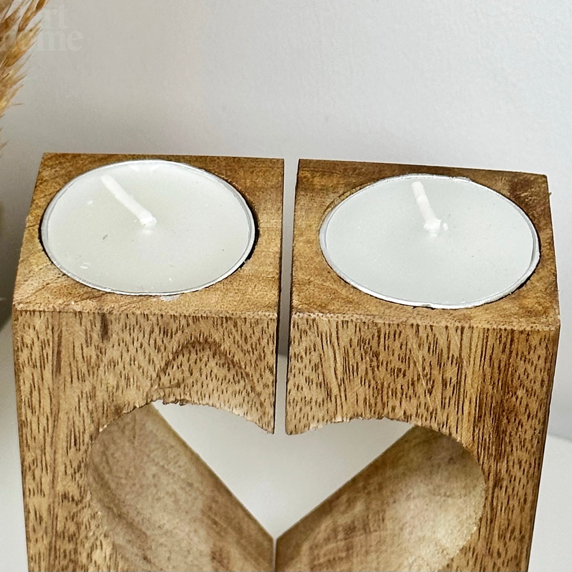 Wood Block Love Heart Tea Light Holder