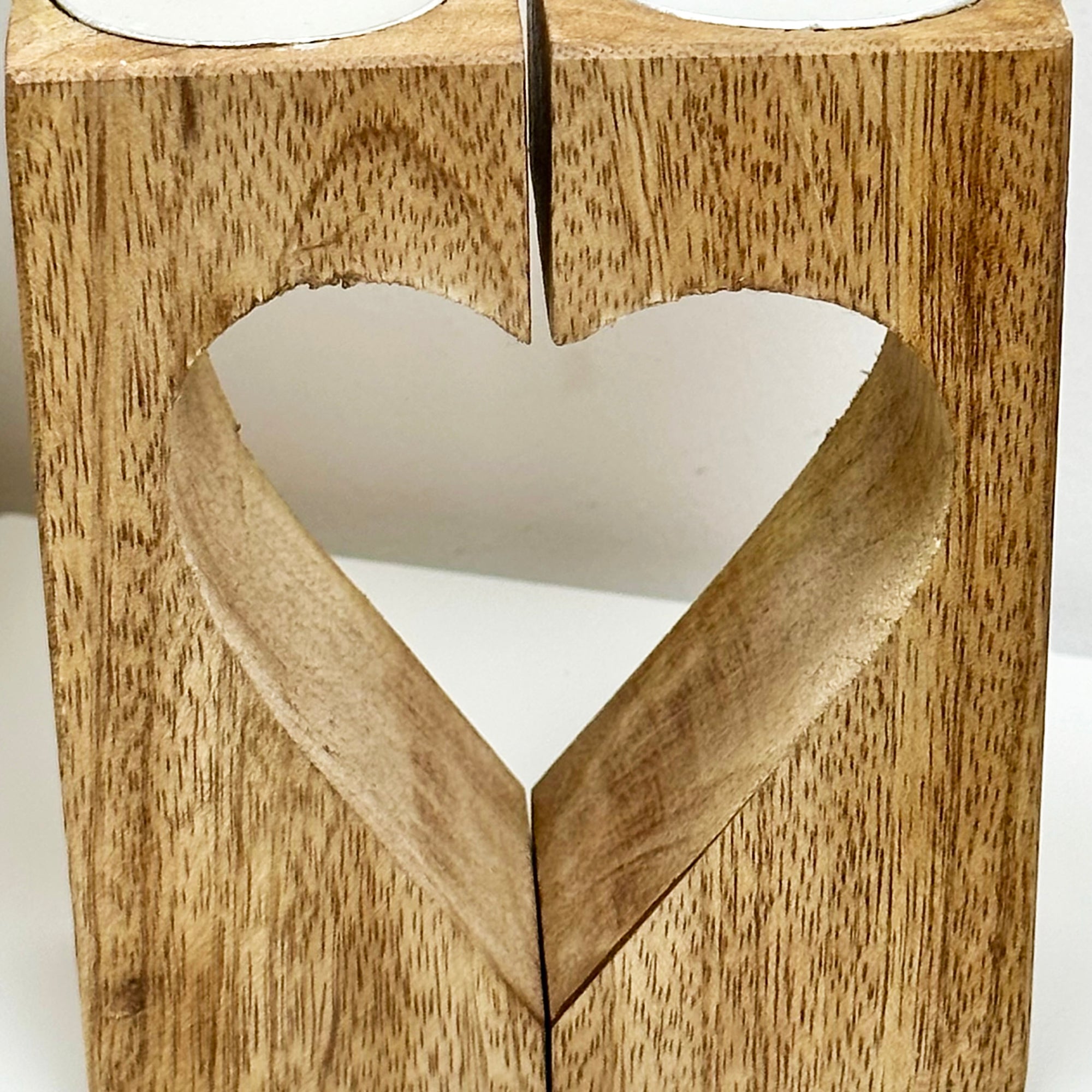 Wood Block Love Heart Tea Light Holder
