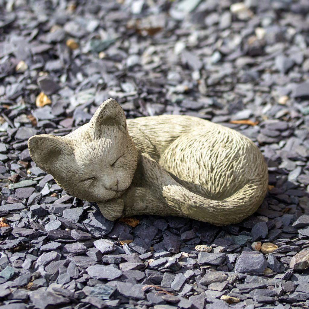 Small Stone Sleeping Cat Garden Ornament