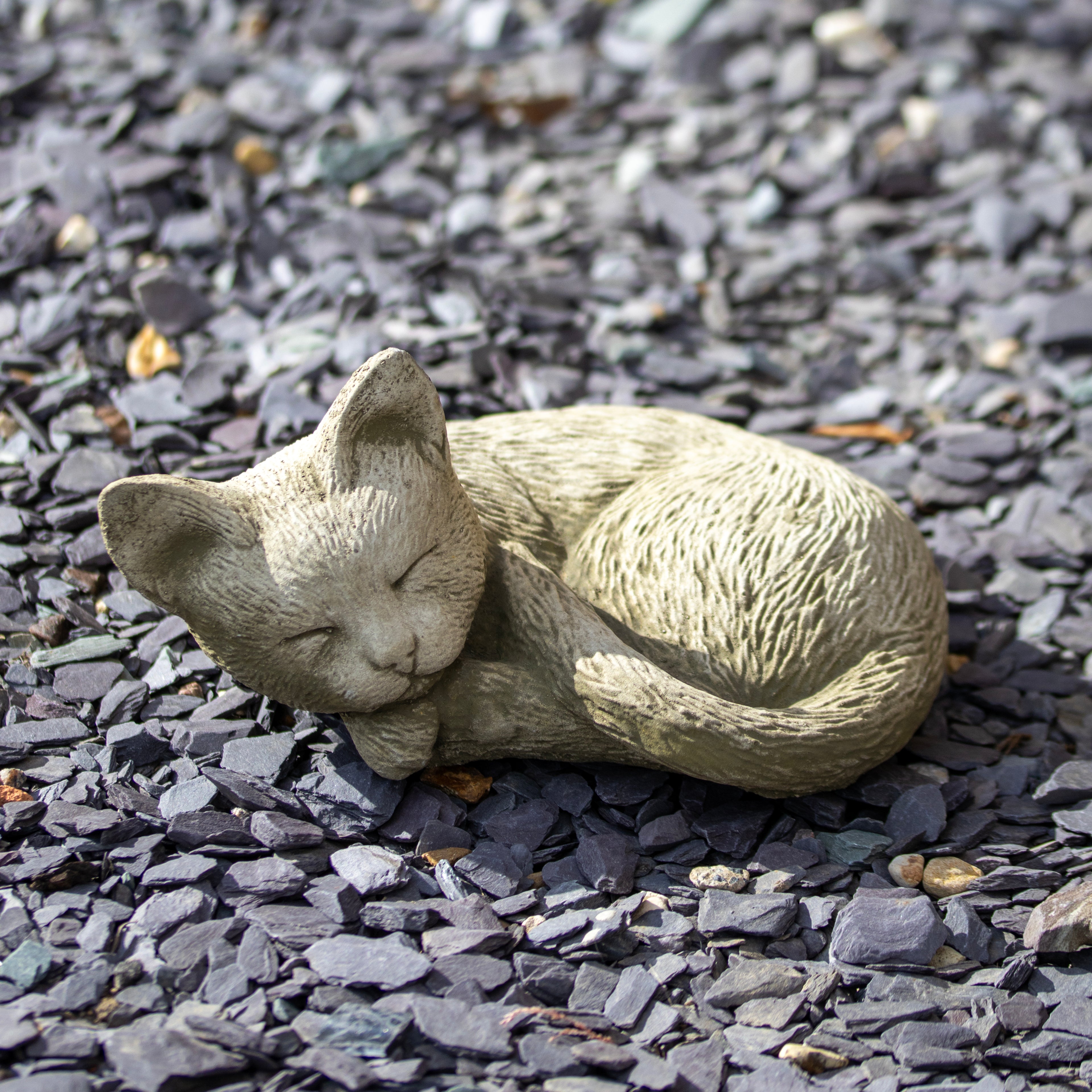 Small Stone Sleeping Cat Garden Ornament