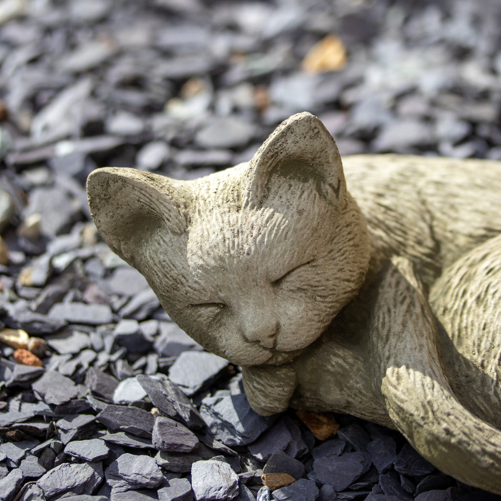 Small Stone Sleeping Cat Garden Ornament