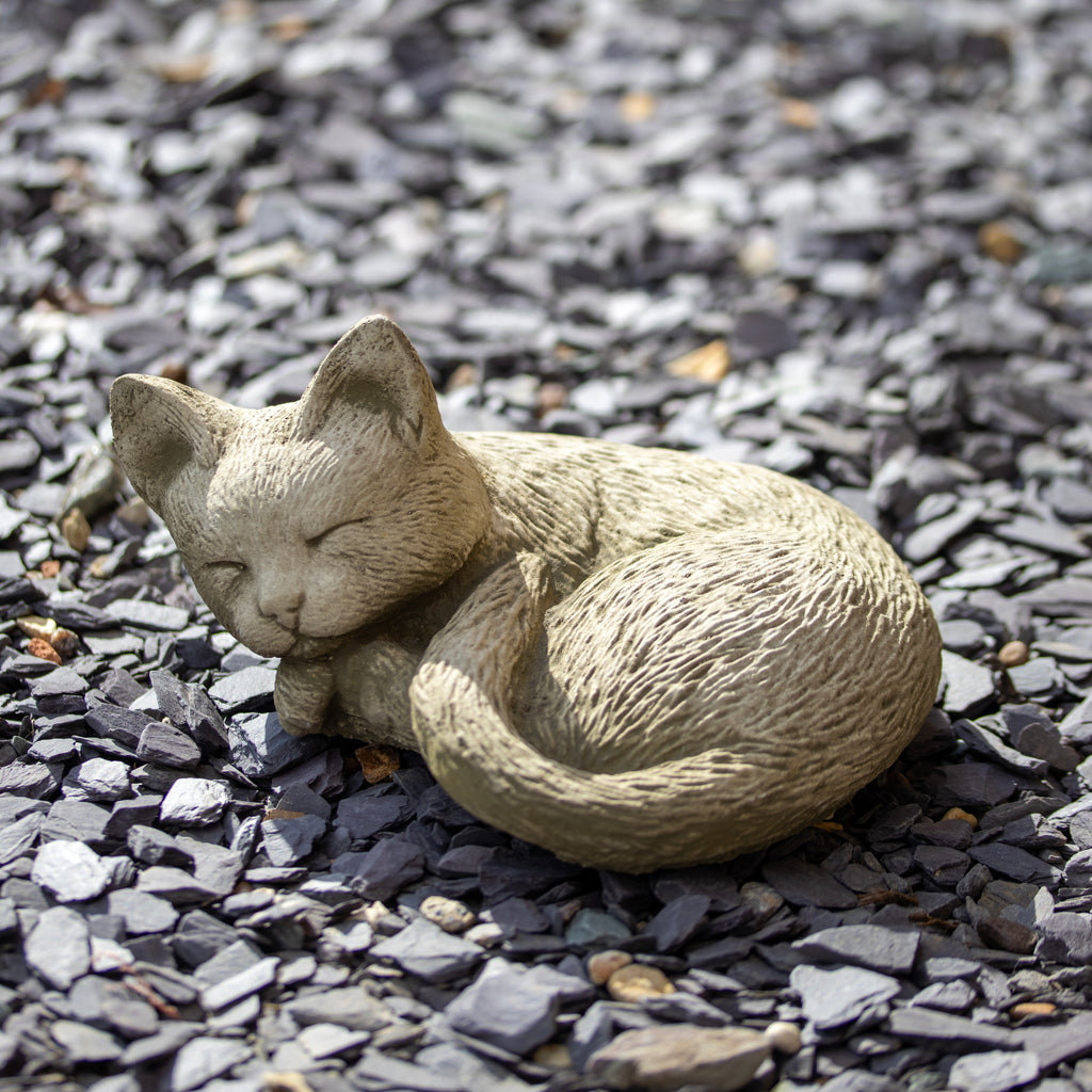 Small Stone Sleeping Cat Garden Ornament